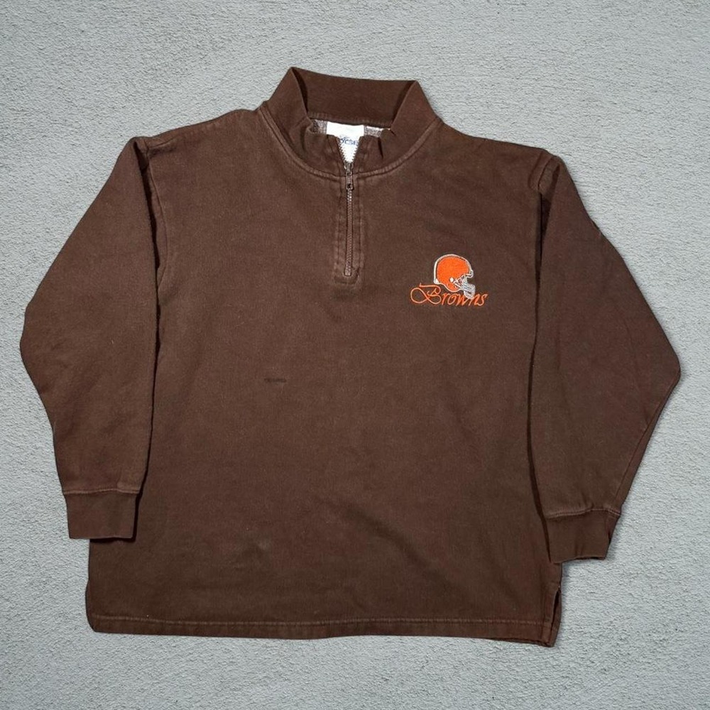 Vintage 90s NFL Cleveland Browns Quarter Zip Sweatshirt Brown Orange Mens M